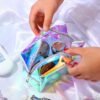 Boao 2 Pcs Clear Iridescent Holographic Makeup Bag Glitter Travel Cosmetic Pouches Toiletry Bag with Zipper Toiletry Organizer Case for Purse Diaper Beach Office Gift(Plain)