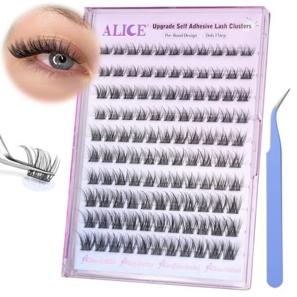 81o-mR9vw3L._SL1500_.jpg ALICE Self Adhesive Lashes Natural Look Clusters No Glue Needed Wispy Reusable Press on Lashes Pre-Glue 8-14mm 120pcs C Curl With Lash Tweezers