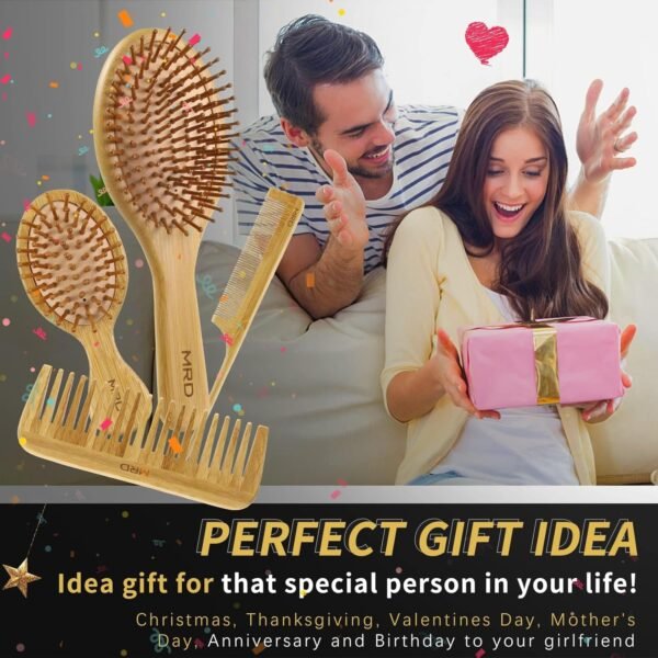 81o43mTbA9L._SL1500_.jpg MRD Hair Brush Set, Natural Bamboo Comb Paddle Detangling Hairbrush, Wide-tooth and tail comb No Bristle, suit for Women Men and Kids Thick/Thin/Curly/Dry Hair Gift kit