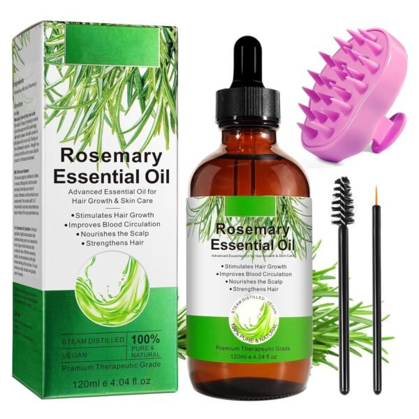 81o8nIP4QL._SL1500_.jpg Rosemary Oil for Hair Growth 4.04 Fl Oz with Scalp Massager, Pure Rosemary Essential Oil for Eyelashs, Eyebrows, Face, Skin Care, Body Massage, Nourishes The Scalp, Improve Blood Circulation
