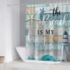 Chrainy 4Pcs Nautical Ocean Shower Curtain Sets Sea Wooden Bathroom Set Decor with Non-Slip Rugs Bath U-Shaped Mat Toilet Lid Cover Starfish Lighthouse Bathroom Curtain Shower Set with 12 Hooks