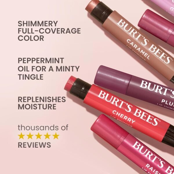 81oI7RmBDiL._SL1500_.jpg Burt's Bees Lip Shimmer Nude Collection, Tinted Lip Balm Stick, Moisturizing for All Day Hydration with Natural Glowy Pigmented Finish & Buildable Color, 3 Warm Shades; Value Pack, 3 Tubes x 0.09 Oz