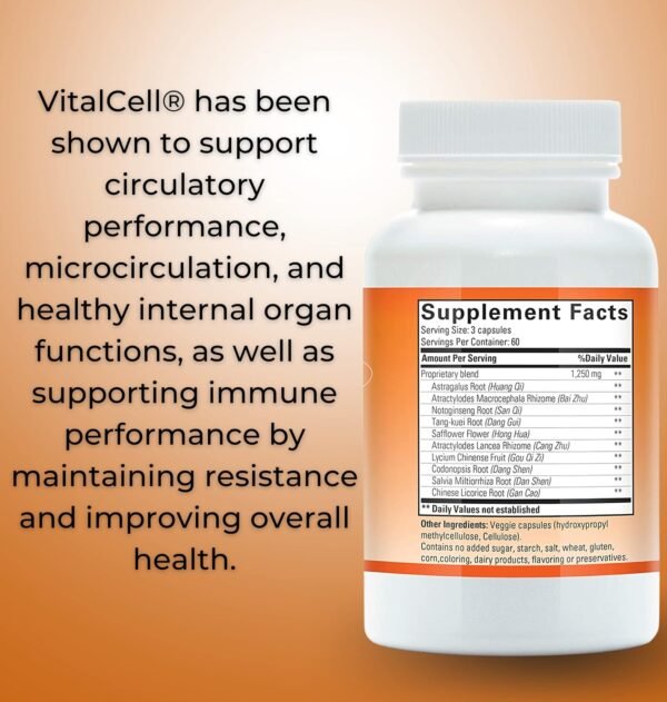 81oJP64yX9L._AC_SL1500_.jpg Vital Cell Natural Anti-Aging Supplement for Men and Women, Supporting Circulation and Healthy Organ Function (180 Vegetarian Capsules)