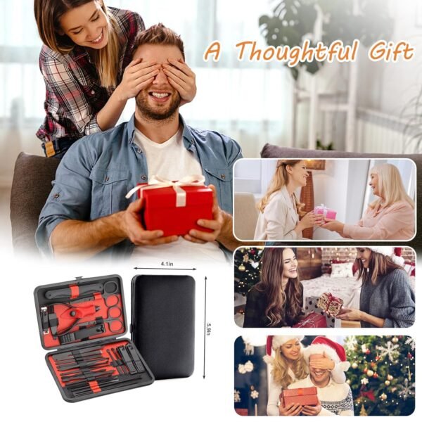 Nail Clippers Sets High Precisio Stainless Steel Nail Cutter Pedicure Kit Nail File Sharp Nail Scissors and Clipper Manicure Pedicure Kit Fingernails & Toenails with Portable cas (Red/Black_25 in 1)