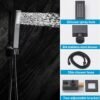 Matte Black Faucet Set Shower Head with Tub Spout and Handle System Square Wall Mount for Bathroom