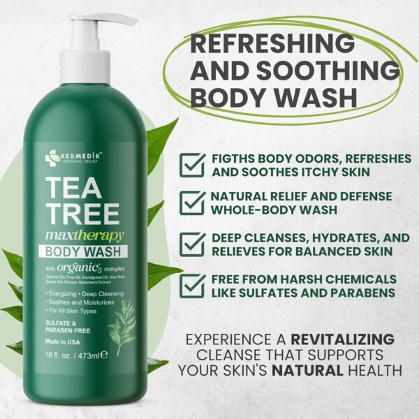 Tea Tree Body Wash MaxTherapy, Soothes Itchy Skin, Athlete’s Foot, Jock Itch, Acne, Eczema & Psoriasis, Cleansing Defense for Dry and Sensitive Skin, Men & Women, 2-Pack