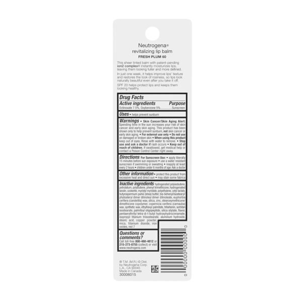 81p4XZd4epL._SL1500_.jpg Neutrogena Revitalizing Tinted Lip Balm with SPF 20, Hydrating Tinted Lip Care with Sunscreen, Moisturizing Sheer Tint for Softer, Healthier-Looking Lips, Sheer Fresh Plum 60, 0.15 oz