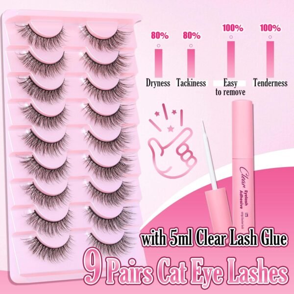 81pJwr0DFSL._SL1500_.jpg Natural Lashes Kit with Lash Glue 3D False Eyelashes Wispy 12mm Short Cat-Eye Lashes with 5ML Clear Eyelash Glue 9 Pairs Fake Eyelashes with Glue by TOOCHUNAG