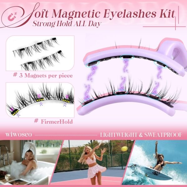 wiwoseo Magnetic Eyelashes with Applicator 2 Pairs No Glue Needed Magnetics Eyelashes Natural Look Magnetic Lashes with Applicator pestañas magnéticas Reusable Magnetics Eyelashes without Eyeliner