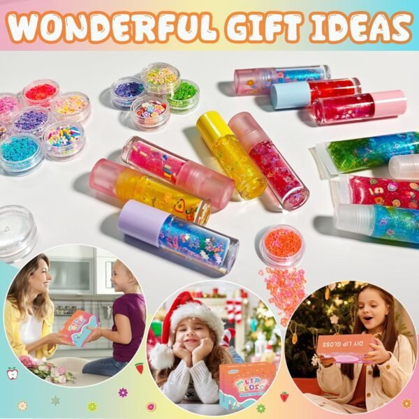DIY Lip Gloss Making Kit - All-in-One to Make Your Own Lip Care Gloss Set with Clear Base, Pigments, Glitter, Tubes, Fun Creative Gift for Women Girls Makeup Lovers in Christmas Birthdays