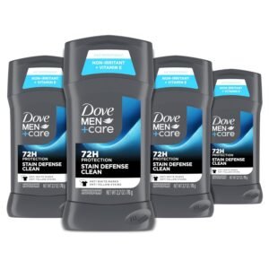 Dove Men+Care Deodorant Stick 4 Count Stain Defense Clean for Men, Anti-white Marks & Anti-yellow Stains with 72-hour Sweat and Odor Protection 2.7 oz