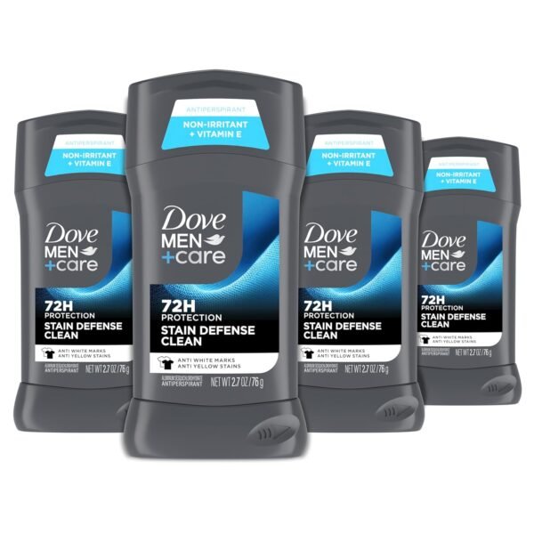 Dove Men+Care Deodorant Stick 4 Count Stain Defense Clean for Men, Anti-white Marks & Anti-yellow Stains with 72-hour Sweat and Odor Protection 2.7 oz