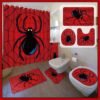 Nuanchu 6 Pcs Spider Shower Curtain Set with Bath Mat U Shaped Mat Toilet Cover 2 Bath Towels and 12 Hooks Red Bathroom Decor Spider Bathroom Set, 71 x 71 Inch