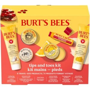 81qLDIVEGjL._SL1500_.jpg Burt's Bees Gifts Ideas, Tips and Toes Kit, 6 Travel Size Products - Pomegranate Moisturizing Lip Balm, 2 Hand Creams, Foot Cream, Cuticle Cream, and Hand Salve