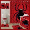 Nuanchu 6 Pcs Spider Shower Curtain Set with Bath Mat U Shaped Mat Toilet Cover 2 Bath Towels and 12 Hooks Red Bathroom Decor Spider Bathroom Set, 71 x 71 Inch