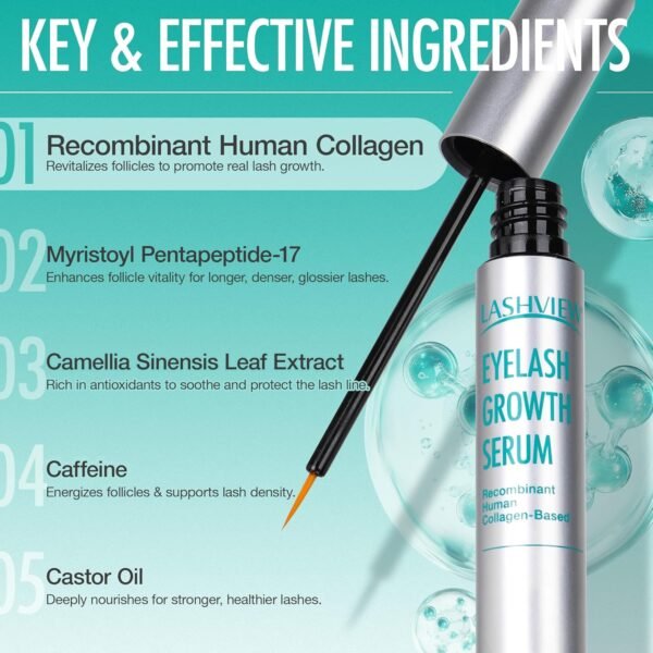 LASHVIEW Eyelash Growth Serum (0.17fl.oz / 5ml) - Premium Lash Enhancer for Longer, Thicker, Fuller Lashes - Strengthens & Conditions Lashes - Safe & Effective Formula for Visible Results in 2 Weeks