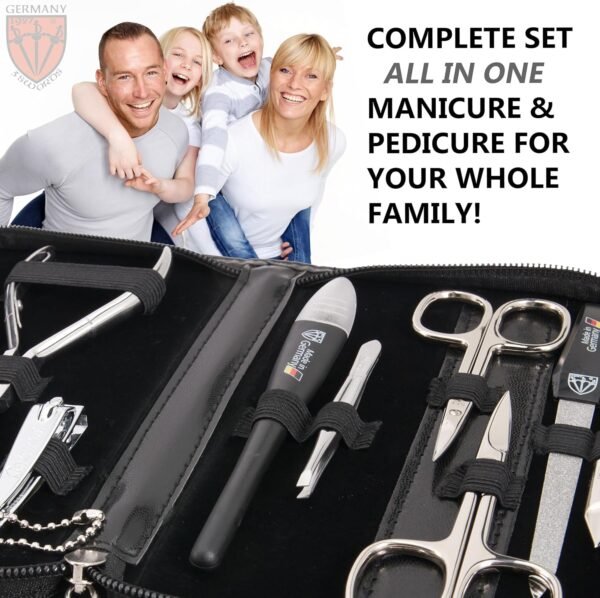 3 Swords Germany - brand quality 10 piece manicure pedicure grooming kit set for professional finger & toe nail care scissors clipper fashion leather case in gift box, Made by 3 Swords (00286)