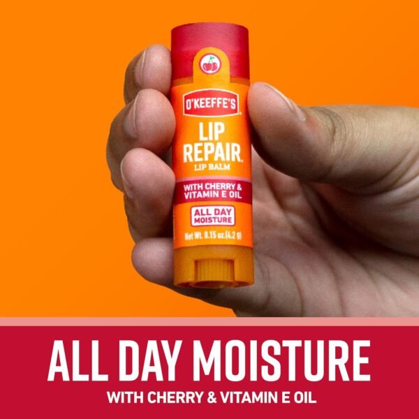 O'Keeffe's Lip Repair Lip Balm with Cherry & Vitamin E Oil - Stick (3 Pack) - Moisturizer for Extremely Cracked, Dry Lips