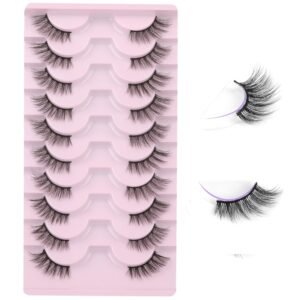 FANXITON Half Lashes Natural Look Wispy 10 Pairs Cat Eye Lashes 3D False Eyelashes Full Soft 15 MM Short Faux Mink Lashes Sets Pack