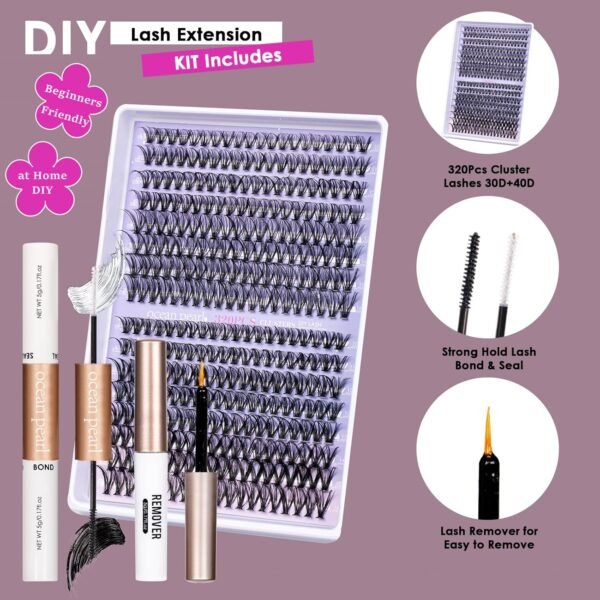 81rEFAx01HL._SL1500_.jpg DIY Lash Extension Kit 320 Pcs Lash Clusters Kit Individual Lashes Natural 10-16mm C/D Curl with Bond Seal Tweezers Lash Glue Remover False Eyelashes for Beginner Eyelash Extensions at Home (30D+40D)