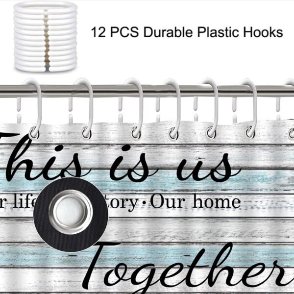 juwute 4Pcs Family Shower Curtain Sets with Non-Slip Rugs, Toilet Lid Cover and Bath Mat, Wood Grain Home Bathroom Decor Set Accessories Waterproof Shower Curtains with 12 Hooks, 72 x 72 Inch