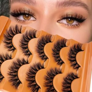 Faux Mink Lashes Fluffy 3D False Eyelashes 18mm Wispy Volume Lashes that Look Like Extensions 5 Pairs Strip Lashes by FOINEMYED