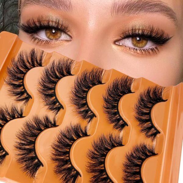 81rkpUxuCnL._SL1500_.jpg Faux Mink Lashes Fluffy 3D False Eyelashes 18mm Wispy Volume Lashes that Look Like Extensions 5 Pairs Strip Lashes by FOINEMYED