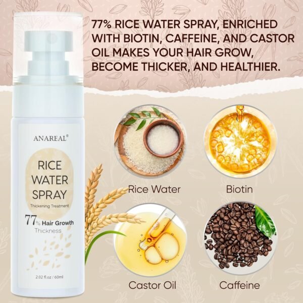 Hair Growth Serum, Rice Water for Hair Growth, Rice Water Hair Spray, Hair Growth Oil Spray for Women infused with Castor Oil and Biotin 2oz