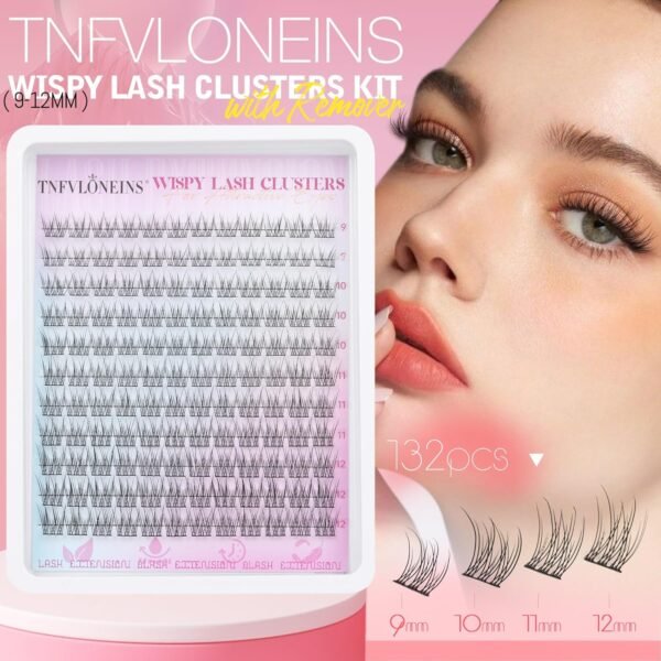 Wispy Lash Clusters Kit Natural Lash Extension Kit 9-12MM Cluster Eyelash Extensions Kit DIY Eyelash Extension Kit Individual Lashes Clusters Eyelash Extension with Lash Remover by TNFVLONEINS