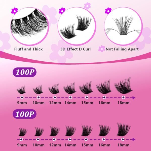C Curl Lash Clusters Extensions 280 Pcs Individual Eye lash Clusters 100D Cluster Eyelash Lashes Wispy Clusters Lashes Makeup at Home - DIY Lash Extension Kit for Self Application (9-18MM) Mix