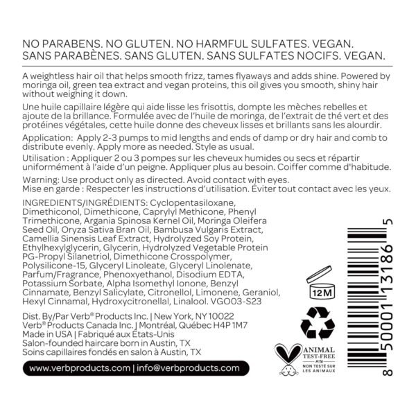 VERB Ghost Oil - Weightless Hair Oil for Fine to Medium Hair - Smooths Frizz, Adds Shine - No Parabens, Gluten or Harmful Sulfates