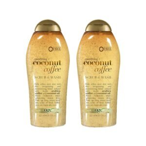 OGX Smoothing + Coconut Coffee Exfoliating Body Scrub with Arabica Coffee & Coconut Oil, Moisturizing Body Wash for Dry Skin, Paraben-Free with Sulfate-Free Surfactants, 19.5 Fl Oz, 2 Pack