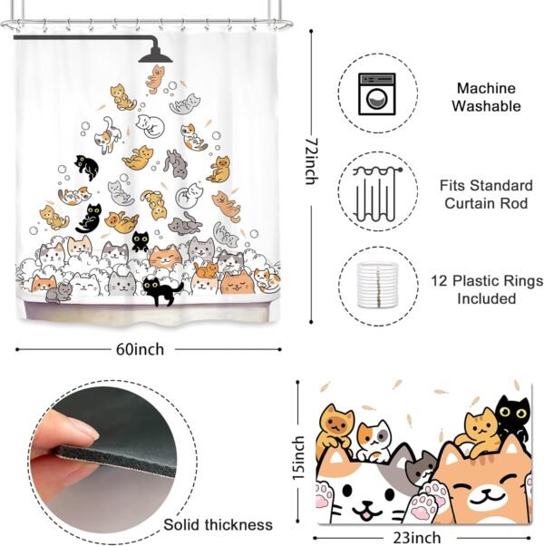 SVBright 2 PCS Shower Curtain Sets with Rug Cute Cat Kids Bathroom Set Nonslip Bathmat Quick Dry Funny Rubber Backed,Dirt Resistant,Bath Rug Mats Washroom Decor Shower Accessories 60Wx72H