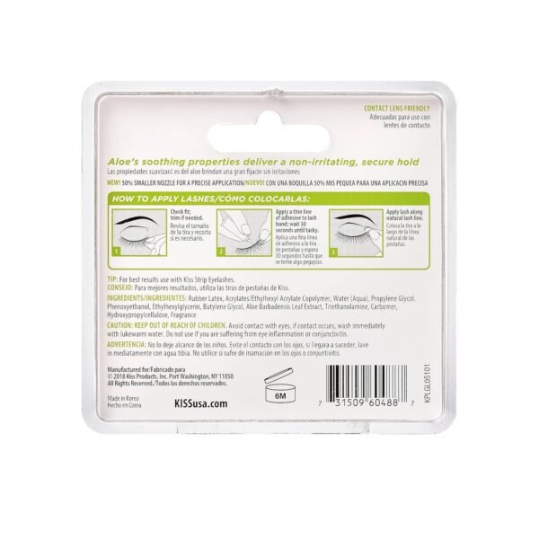 81sfBmS-5xL._SL1500_.jpg KISS Clear Strip Lash Adhesive with Aloe, Dermatologist Tested, Formaldehyde Free, Non-Irritant, Contact Lens Friendly, Secure Hold, Contains Latex, with Control Nozzle Tip, 0.24 Ounce