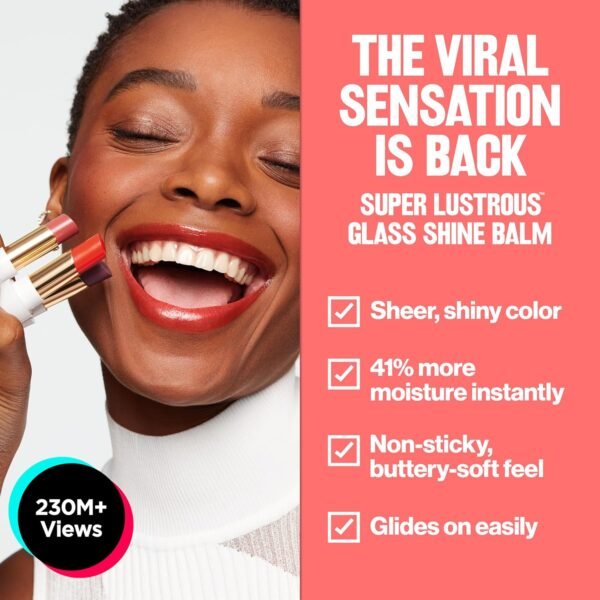 81siz6BMf6L._SL1500_.jpg REVLON Super Lustrous Glass Shine Balm, Hydrating Tinted Lipstick, Sheer, Glossy Shiny Finish, 002 Pink Flip, 0.11 oz