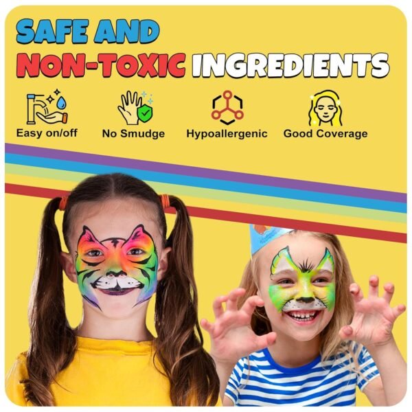 Professional Face Painting Kit for Kids & Adults, Split Cake Face Paint Palette 12 x 10gm with Stencil, One Stroke Non Toxic Rainbow Body Paint Set for Halloween & Christmas Makeup