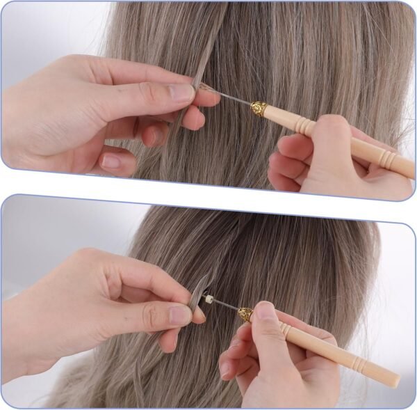 Hair Extension Tools Kit mit 600 Pcs Micro Ring Beads 1 Hair Extension Plier 2 Hook Needle Pulling, Wig Installation Kit, Hair Styling Tools Accessory(Black, Blonde and Brown Beads)