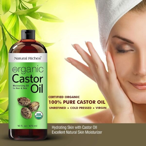81t-1XC9aWL._SL1500_.jpg Natural Riches Organic Castor Oil - Cold Pressed, USDA Certified for Hair Growth, Thicker Eyelashes, Eyebrows - Moisturizes Dry Skin and Hair, Helps with Dandruff - Hexane-Free, 16 fl. oz.