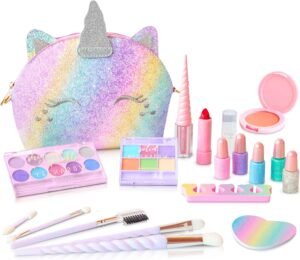 Kids Real Makeup Kit for Girls: No Talc, Washable Make Up Set with Unicorn Purse - Toy Gift for Little Girls & Toddlers Age 3 4 5 6 7 8 9 10 11 12 Years Old - Pretend Play Birthday Gifts
