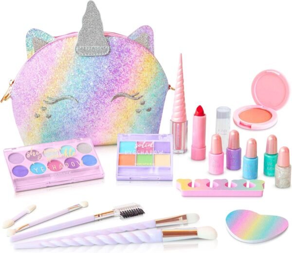 Kids Real Makeup Kit for Girls: No Talc, Washable Make Up Set with Unicorn Purse - Toy Gift for Little Girls & Toddlers Age 3 4 5 6 7 8 9 10 11 12 Years Old - Pretend Play Birthday Gifts