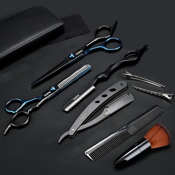 81tnUH84PlL._SL1500_.jpg Barber Hair Cutting Scissors Set, Fozirut Professional Haircut Scissors Thinning Shears Straight Edge Razor Barber Accessories Hair Trimming Kit, Hairdresser Tools Haircutting Shears Pro for Men Women
