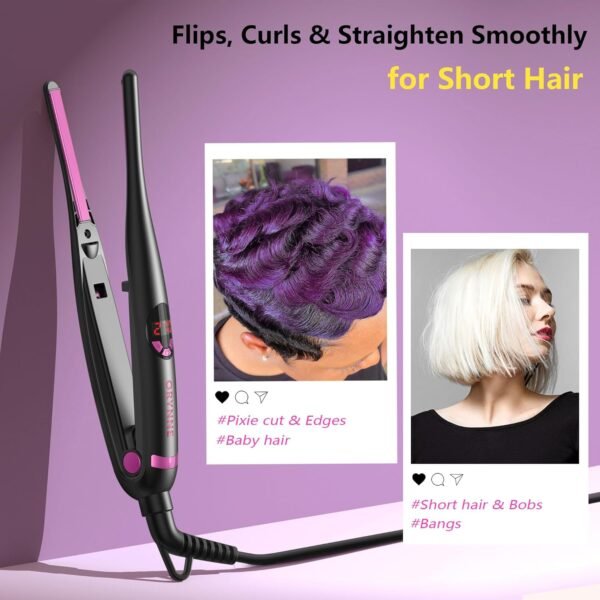 81tqo6vffVL._AC_SL1500_.jpg Small Flat Irons for Short Hair, 5s Ultra Fast Heat Up Pencil Flat Iron, Negative Ions Mini Flat Iron for Edges, 3/10'' Travel Mini Hair Straightener with Digital Temp Control, Easy to Use