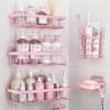 5 Pack Shower Caddy Organizer Rack Shelf for Inside Shower, Adhesive Bathroom Wall Storage Basket Rustproof Stainless Steel Shampoo Holder, Girly Bathroom Accessory Decor Set, Pink