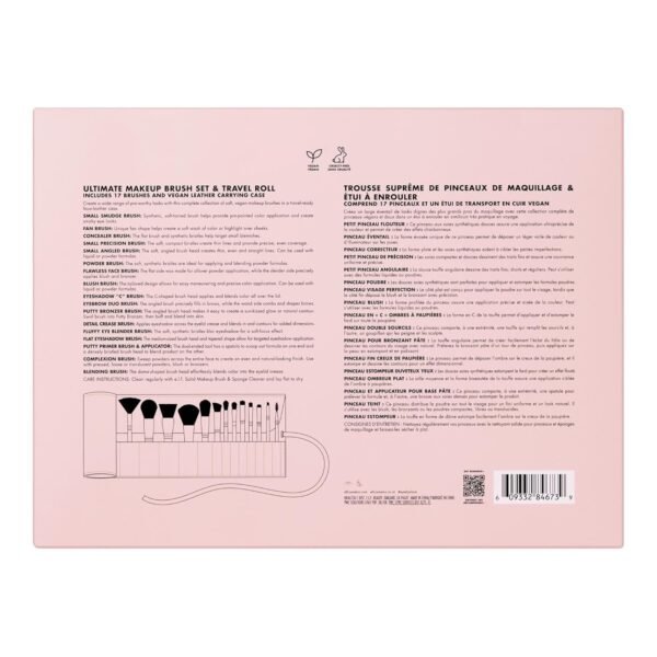 e.l.f. Ultimate Makeup Brush Set & Travel Roll, 17-Piece Brush Kit, Brushes For Eyeshadow, Foundation, Powder, Concealer & more, Vegan & Cruelty-Free