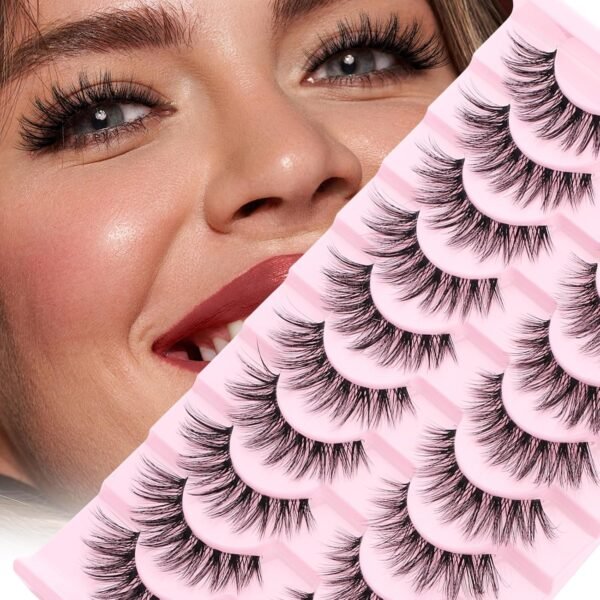 81u6rzyV2TL._SL1500_.jpg False Eyelashes Fluffy Look Strip Lashes Mink Wispy Fake Lashes Charming Fake Eyelashes By GEMERRY, 10 Pairs