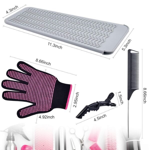81uCrslqF4L._SL1500_.jpg MORGLES Heat Resistant Gloves, 2 Pcs Professional Heat Gloves for Hair Styling Silicone Hot Mat 6 Pcs Hair Clips and 2 Pcs Styling Comb for Curling Iron Wands Flat Iron