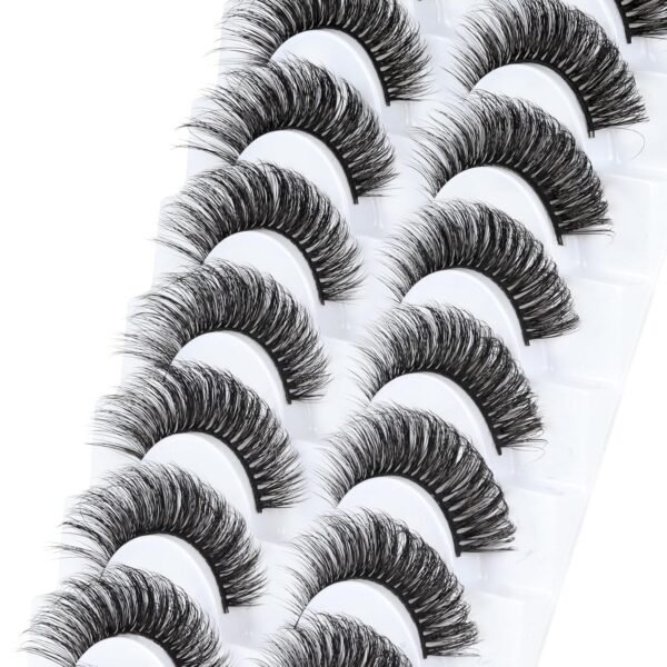 Veleasha Russian Strip Lashes D Curl False Eyelashes Fluffy Wispy Faux Mink Lashes 10 Pairs Pack (D01)
