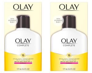 Olay Face Moisturizer, Complete with Sunscreen SPF 15, Daily Facial Lotion for Normal Skin, Lightweight Hydrating Broad Spectrum Sun Protection - Vitamin C, E, and Niacinamide - 6 Oz 2 Pack