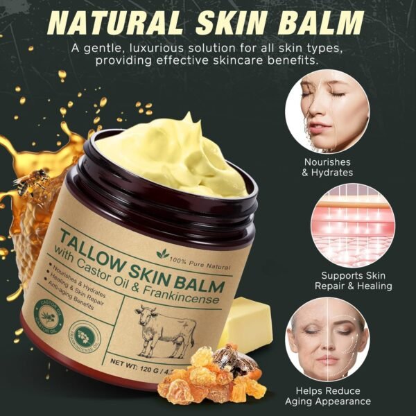 81uUe1YjTwL._SL1500_.jpg Tallow Castor Frankincense Oil Cream, Beef Tallow for Skin Care with Castor & Frankincense Oil Balm, Moisturising Cream for Face & Body for Sensitive and Dry Skin, Anti-Ageing 4.2 Fl Oz