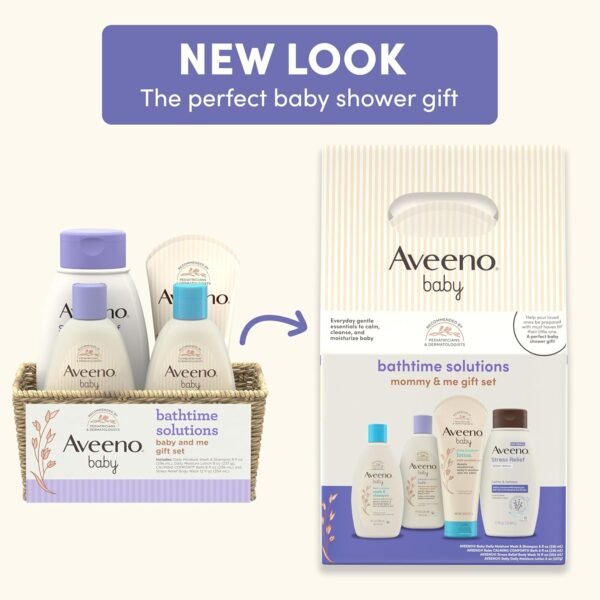 81uVK5IhZPL._AC_SL1500_.jpg Aveeno Baby Bathtime Solutions Mommy & Me Gift Set, Baby Wash & Shampoo, Calming Bath, Daily Moisturizing Lotion & Stress Relief Body Wash for Mom, Nourishing Oat, Registry Must Haves, 4 items